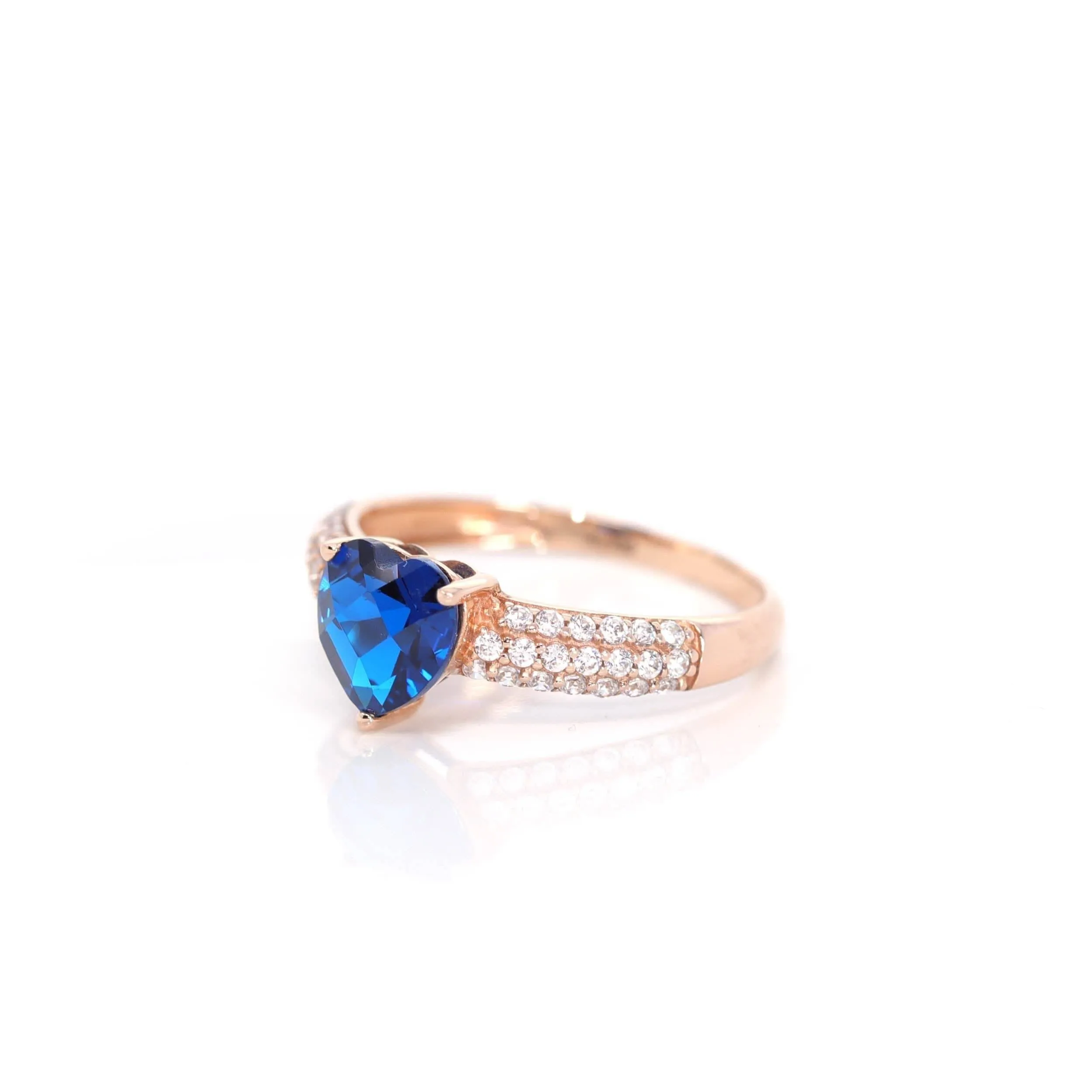18k Rose Gold Lab-Created Sapphire Ring With CZ