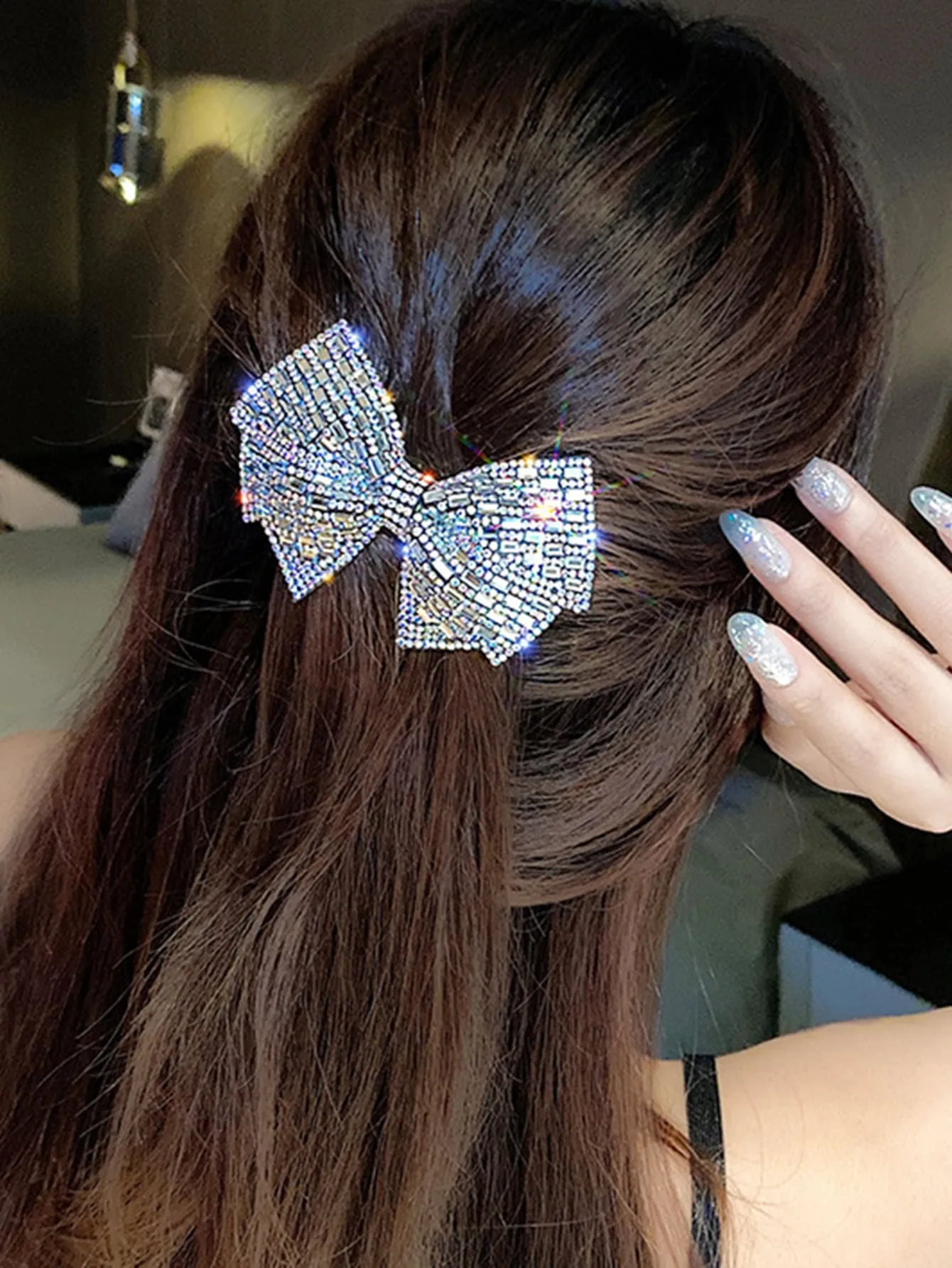 Gorgeous Rhinestone Bow Decor Hair Clip for Women Barrette Styling Hair
