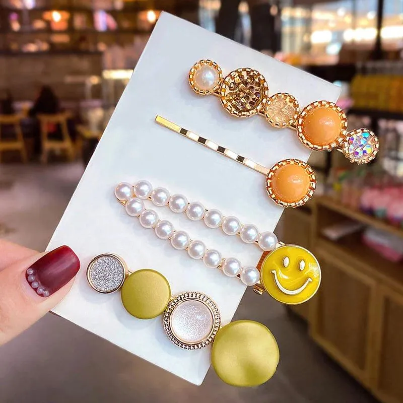Handmade Acrylic Pearl Barrette Hair Clip Set